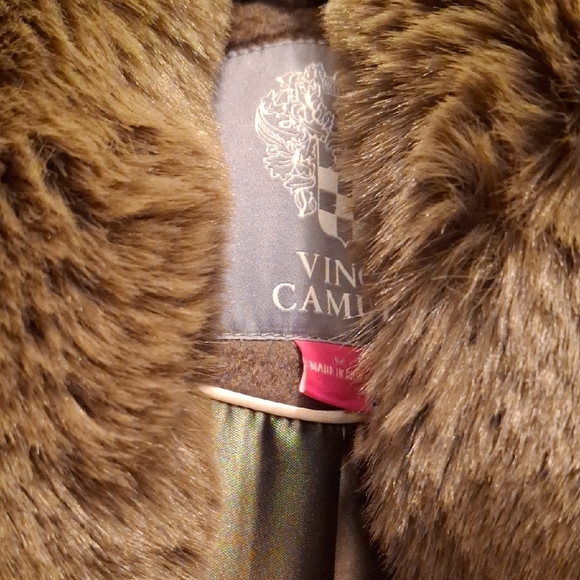 Luxurious Brown Faux Fur Collar Coat Vince Camuto OLIVE NWT M - Picture 4 of 14